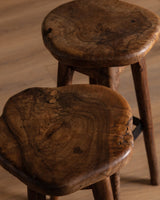 Pair of French Organic Wood & Hammered Iron Barstools, 1950's - Lone Fox