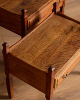 Pair of Henning Kjaernulf Oak Brutalist Nightstands, Denmark, 1960s - Lone Fox