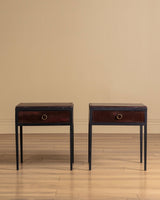 Pair of Iron & Leather End Tables Manner of Jean-Michel Frank, Europe, 1980's - Lone Fox