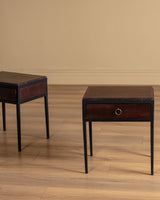 Pair of Iron & Leather End Tables Manner of Jean-Michel Frank, Europe, 1980's - Lone Fox