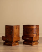 Pair of Italian Art Deco Figured Walnut Nightstands, Italy, 1930s - Lone Fox