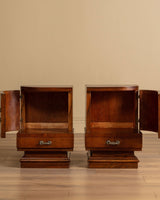 Pair of Italian Art Deco Figured Walnut Nightstands, Italy, 1930s - Lone Fox
