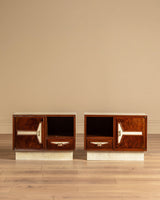Pair of Walnut Burl and Parchment Nightstands, Italy, 1950's - Lone Fox