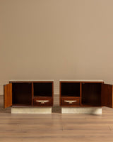 Pair of Walnut Burl and Parchment Nightstands, Italy, 1950's - Lone Fox