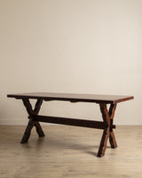 Rustic Brazilian Carved Mortis & Tenon Table + Pair of Benches, 1950's - Lone Fox