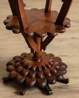 Scallop Carved Wood Folk Art Accent Table w/ Triangle Drawers - Lone Fox