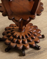 Scallop Carved Wood Folk Art Accent Table w/ Triangle Drawers - Lone Fox