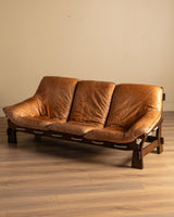 Scandinavian Brutalist Leather and Oak Sofa, Scandinavia, 1970s - Lone Fox