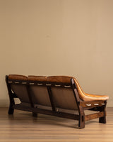 Scandinavian Brutalist Leather and Oak Sofa, Scandinavia, 1970s - Lone Fox