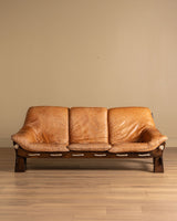 Scandinavian Brutalist Leather and Oak Sofa, Scandinavia, 1970s - Lone Fox