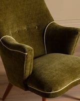 Scandinavian Lounge Chair in New Moss Chenille, 1950's - Lone Fox