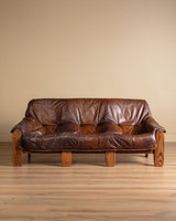 Sculptural Leather & Oak Sofa, France, 1950's - Lone Fox