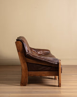 Sculptural Leather & Oak Sofa, France, 1950's - Lone Fox