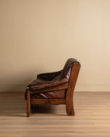 Sculptural Leather & Oak Sofa, France, 1950's - Lone Fox