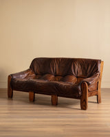 Sculptural Leather & Oak Sofa, France, 1950's - Lone Fox