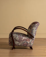 Sculptural Wood Arm Lounge Chair in Plantasia Cotton Linen, France, 1940s (2 available) - Lone Fox