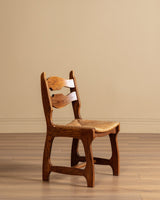 Set of 12 Brutalist Razor Blade Oak & Rush Dining Chairs, Belgium, 1960's - Lone Fox