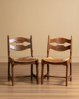 Set of 12 Brutalist Razor Blade Oak & Rush Dining Chairs, Belgium, 1960's - Lone Fox