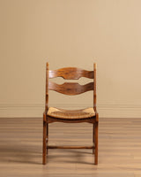 Set of 12 Brutalist Razor Blade Oak & Rush Dining Chairs, Belgium, 1960's - Lone Fox