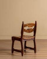 Set of 12 Brutalist Razor Blade Oak & Rush Dining Chairs, Belgium, 1960's - Lone Fox