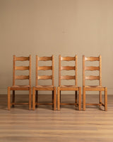 Set of 4 French Oak High Back Rush Seat Dining Chairs, France, 1960s - Lone Fox