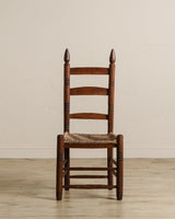 Set of 4 Handmade Wood & Rush Ladder - back Dining Chairs - Lone Fox