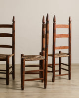 Set of 4 Handmade Wood & Rush Ladder - back Dining Chairs - Lone Fox
