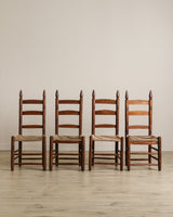 Set of 4 Handmade Wood & Rush Ladder - back Dining Chairs - Lone Fox