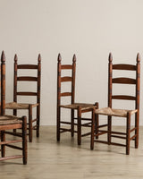 Set of 4 Handmade Wood & Rush Ladder - back Dining Chairs - Lone Fox