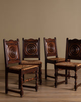 Set of 4 Oak & Rush Dining Chairs by Charles Dudouyt, France, 1940's - Lone Fox