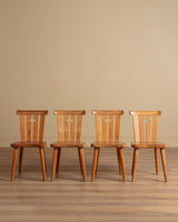 Set of 4 Rustic Pine Chairs by Goran Malmvall, Sweden, 1940s - Lone Fox