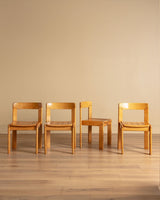 Set of 4 Sculptural Slat Seat Dining Chairs, Italy, 1960's - Lone Fox