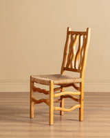 Set of 4 Wavy Pine & Rush Dining Chairs, 1970's - Lone Fox