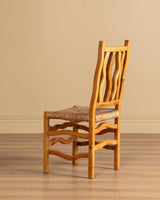 Set of 4 Wavy Pine & Rush Dining Chairs, 1970's - Lone Fox