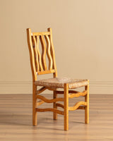 Set of 4 Wavy Pine & Rush Dining Chairs, 1970's - Lone Fox
