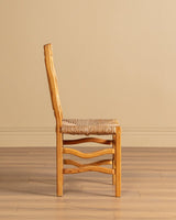 Set of 4 Wavy Pine & Rush Dining Chairs, 1970's - Lone Fox