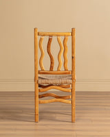 Set of 4 Wavy Pine & Rush Dining Chairs, 1970's - Lone Fox