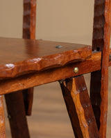 Set of 6 Brutalist Gouge Carved Dining Chairs with Plank Seats, France, 1960s - Lone Fox