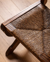 Set of 6 Brutalist Wood & Rush Gouge Carved Dining Chairs, 1960s - Lone Fox