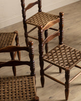 Set of 6 Brutalist Wood Turned Dining Chairs Manner of Charles Dudouyt, France, 1940's - Lone Fox