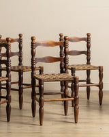 Set of 6 Brutalist Wood Turned Dining Chairs Manner of Charles Dudouyt, France, 1940's - Lone Fox