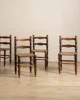 Set of 6 Brutalist Wood Turned Dining Chairs Manner of Charles Dudouyt, France, 1940's - Lone Fox