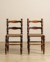Set of 6 Brutalist Wood Turned Dining Chairs Manner of Charles Dudouyt, France, 1940's - Lone Fox