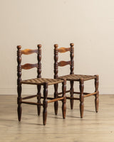 Set of 6 Brutalist Wood Turned Dining Chairs Manner of Charles Dudouyt, France, 1940's - Lone Fox