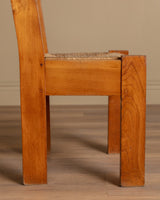 Set of 6 Chunky Pine & Rush Ladder Back Dining Chairs, France, 1960's - Lone Fox