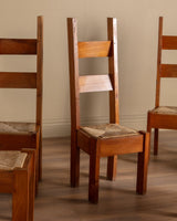 Set of 6 Chunky Pine & Rush Ladder Back Dining Chairs, France, 1960's - Lone Fox