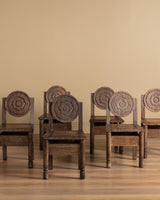 Set of 6 Flower Carved Oak Dining Chairs, France, 1950's - Lone Fox