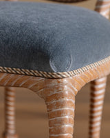 Set of 8 Faux Rope Carved Dining Chairs in Blue Mohair, France, 20th Century - Lone Fox