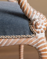 Set of 8 Faux Rope Carved Dining Chairs in Blue Mohair, France, 20th Century - Lone Fox