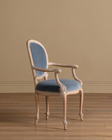 Set of 8 Faux Rope Carved Dining Chairs in Blue Mohair, France, 20th Century - Lone Fox